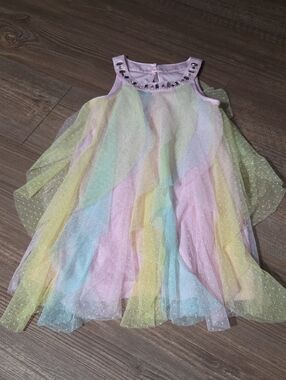 Girls Tahari Pastel Rainbow Tulle Party Dress